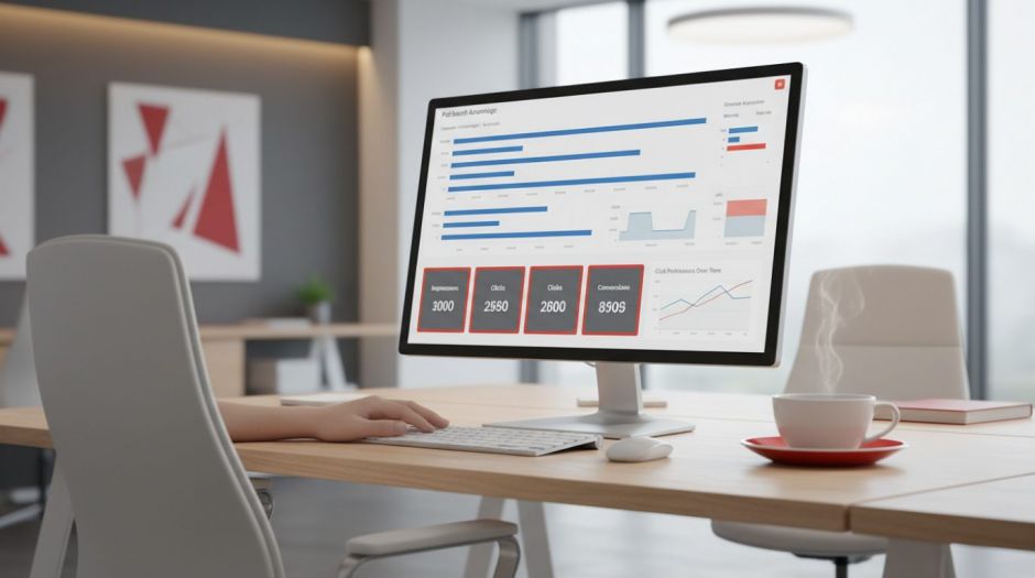 Google-Ads-Kampagnen-Dashboard mit Leistungsdiagrammen